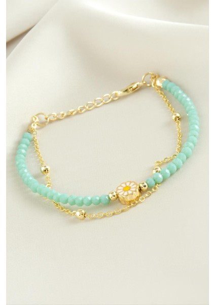 Msa-Shop Papatya Zincir Kristal Bileklik-Turkuaz fiyatları