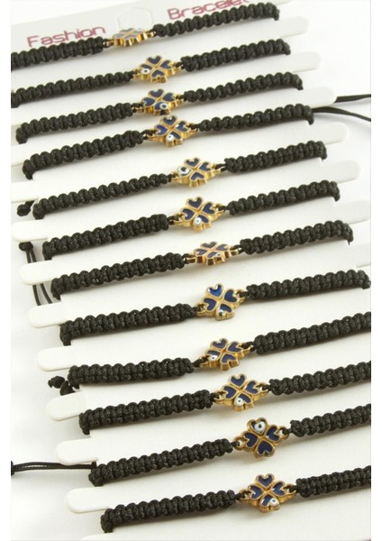 Msa-Shop Yonca Makrome Örgülü Bileklik-Siyah