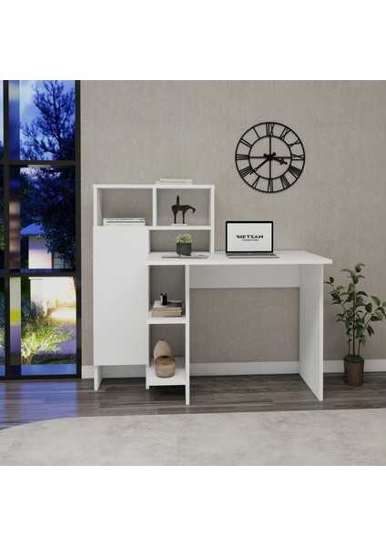 Buğra Dolaplı Raflı Çalışma Bilgisayar Masası, Beyaz - Buğra
