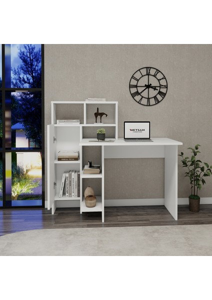 Buğra Dolaplı Raflı Çalışma Bilgisayar Masası, Beyaz - Buğra fiyatları