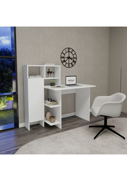 Buğra Dolaplı Raflı Çalışma Bilgisayar Masası, Beyaz - Buğra fırsatları