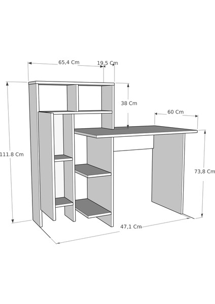 Buğra Dolaplı Raflı Çalışma Bilgisayar Masası, Beyaz - Buğra