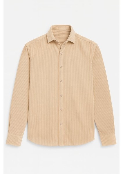 Fitilli Erkek Kadife Gömlek - Bej