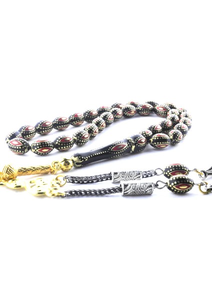 Arpa Model Kırmızı Mine Işlemeli Pirinç Kafes Tespih