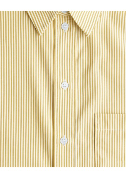 Sarı Çizgili %100 Pamuk Bol Kesim Kadın Gömlek fırsatları