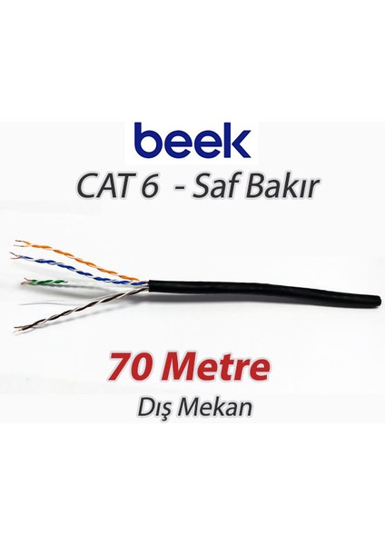 Cat6 70 Metre U-Utp Saf Bakır Dış Mekan Data Kablosu 4X2X23 Awg Pe Siyah Renk
