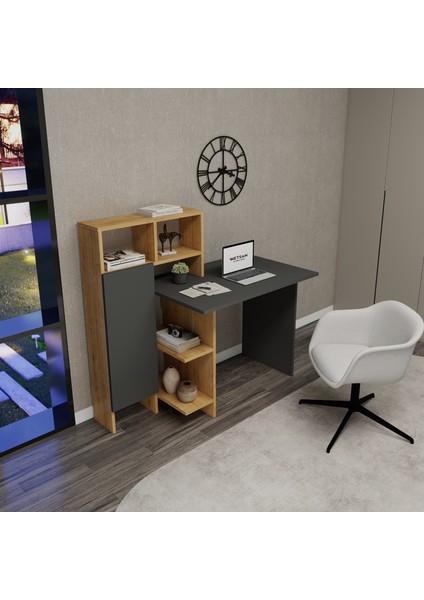 Buğra Dolaplı Raflı Çalışma Bilgisayar Masası, Antrasit Safirmeşe - Buğra fiyatları