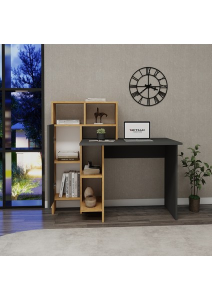 Buğra Dolaplı Raflı Çalışma Bilgisayar Masası, Antrasit Safirmeşe - Buğra modelleri