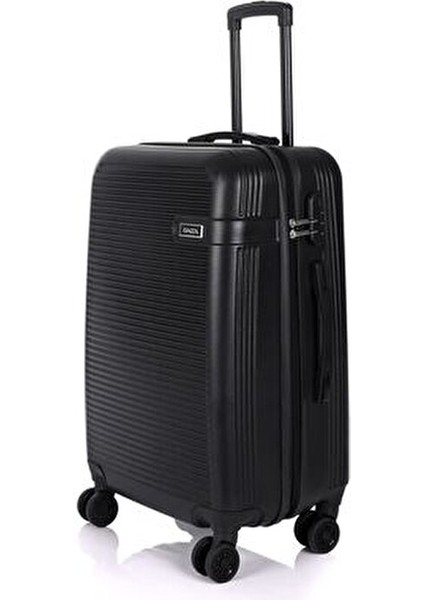 3000 3'lü Valiz Seti Büyük Boy Hakiki Deri Siyah Teleskopik Saplı