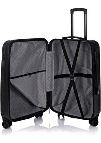 3000 3'lü Valiz Seti Büyük Boy Hakiki Deri Siyah Teleskopik Saplı