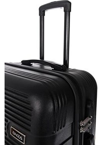 3000 3'lü Valiz Seti Büyük Boy Hakiki Deri Siyah Teleskopik Saplı