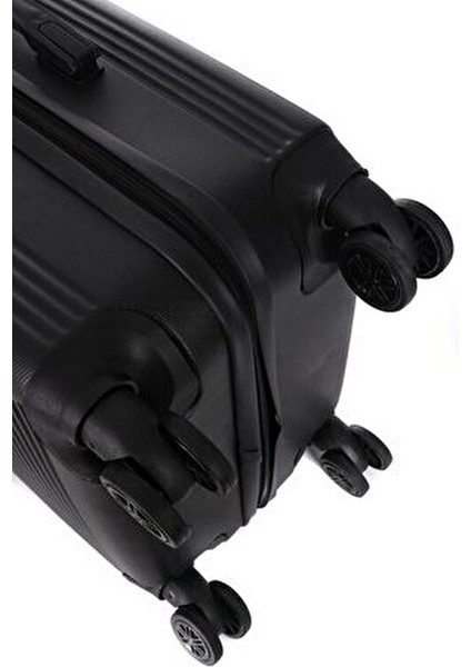 3000 3'lü Valiz Seti Büyük Boy Hakiki Deri Siyah Teleskopik Saplı