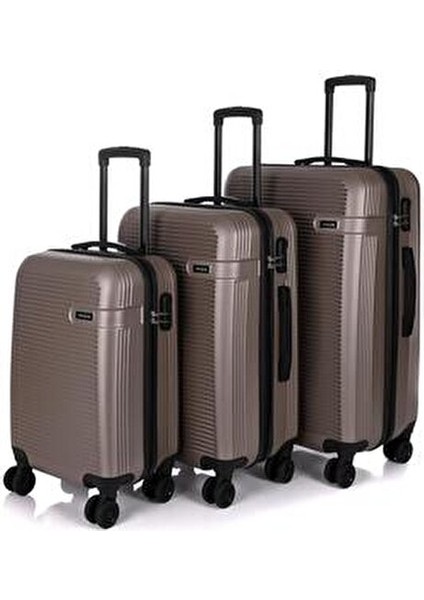 3000 3'lü Valiz Seti Hakiki Deri Büyük Boy Teleskopik Sap Altın Renk