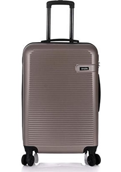 3000 3'lü Valiz Seti Hakiki Deri Büyük Boy Teleskopik Sap Altın Renk