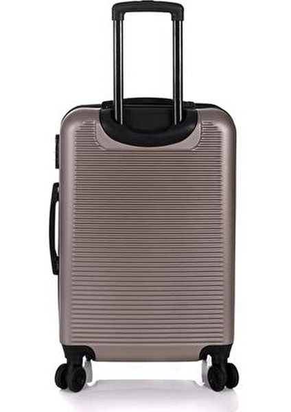 3000 3'lü Valiz Seti Hakiki Deri Büyük Boy Teleskopik Sap Altın Renk