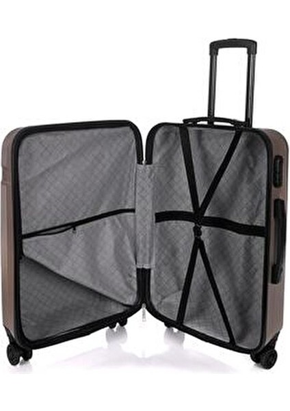 3000 3'lü Valiz Seti Hakiki Deri Büyük Boy Teleskopik Sap Altın Renk