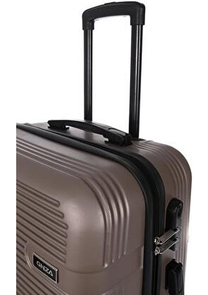 3000 3'lü Valiz Seti Hakiki Deri Büyük Boy Teleskopik Sap Altın Renk