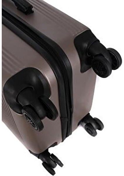 3000 3'lü Valiz Seti Hakiki Deri Büyük Boy Teleskopik Sap Altın Renk