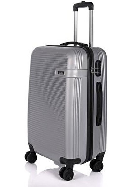 3000 3'lü Valiz Seti Gümüş ABS Teleskopik Saplı Büyük Orta Kabin Boy