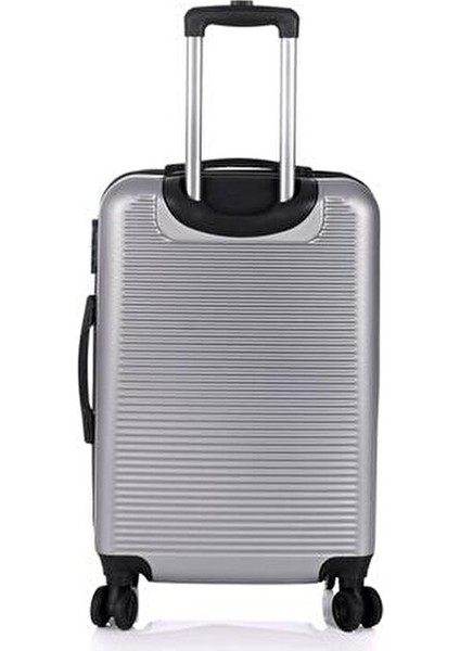 3000 3'lü Valiz Seti Gümüş ABS Teleskopik Saplı Büyük Orta Kabin Boy