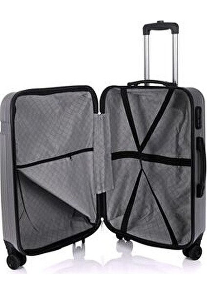 3000 3'lü Valiz Seti Gümüş ABS Teleskopik Saplı Büyük Orta Kabin Boy