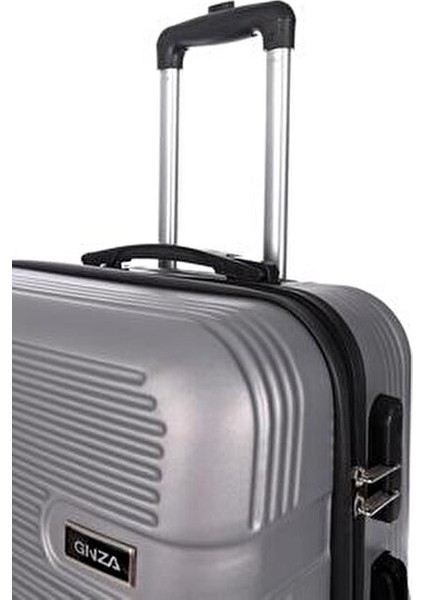 3000 3'lü Valiz Seti Gümüş ABS Teleskopik Saplı Büyük Orta Kabin Boy