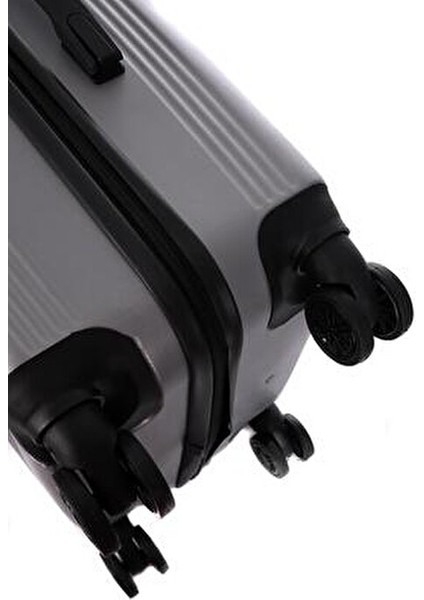 3000 3'lü Valiz Seti Gümüş ABS Teleskopik Saplı Büyük Orta Kabin Boy