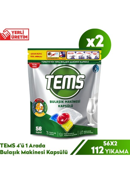 4 Etkili Bulaşık Makinesi Kapsül Deterjanı 2 x 56 Adet - 112 Yıkama