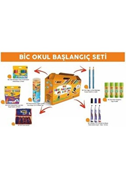 Kırtasiye Seti 12'li Kuru Boya Kalemi 10'lu Keçeli Kalem 4 Adet Yapıştırıcı İçerir