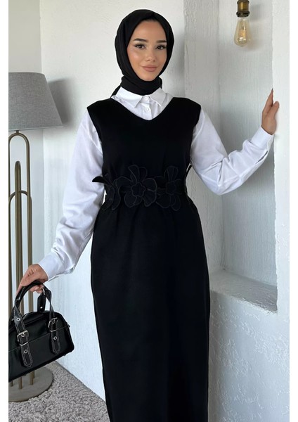 Gül Figürlü Triko Elbise Gömlek Tesettür Ikili Takım P-00018381