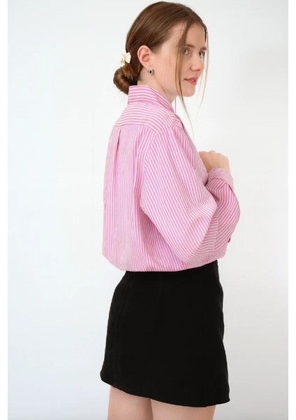 Pembe Çizgili %100 Pamuk Bol Kesim Kadın Gömlek fiyatları