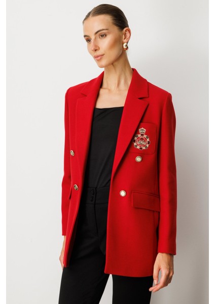 Kadın Önü Armalı Kapak Cepli Kaşe Ceket 5071 Kırmızı fiyatları
