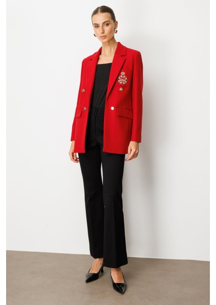 Kadın Önü Armalı Kapak Cepli Kaşe Ceket 5071 Kırmızı modelleri