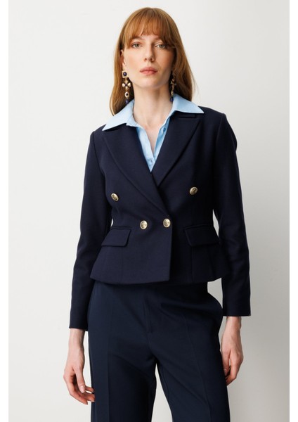 Kadın Kruvaze Yaka Kaşe Ceket 5073 Lacivert fiyatları
