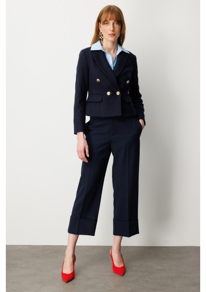 Kadın Kruvaze Yaka Kaşe Ceket 5073 Lacivert modelleri