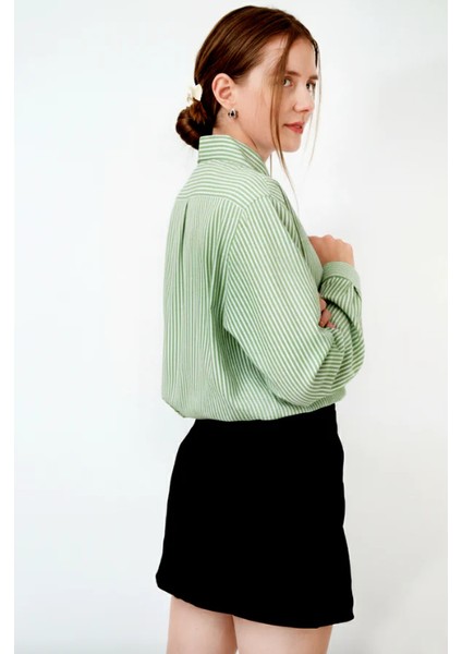 Yeşil Çizgili %100 Pamuk Bol Kesim Kadın Gömlek fiyatları