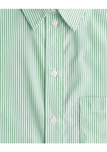 Yeşil Çizgili %100 Pamuk Bol Kesim Kadın Gömlek modelleri