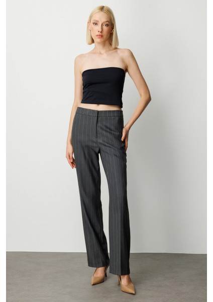 Kadın Çizgili Bol Paça Pantolon 5129 Antrasit fiyatları