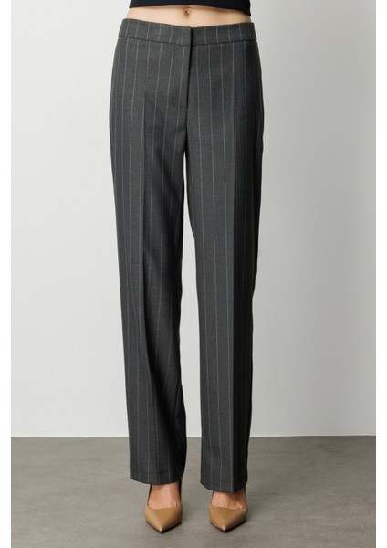 Kadın Çizgili Bol Paça Pantolon 5129 Antrasit modelleri