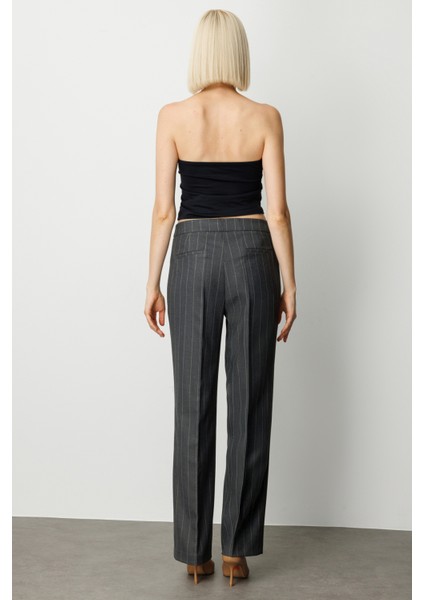 Kadın Çizgili Bol Paça Pantolon 5129 Antrasit fırsatları