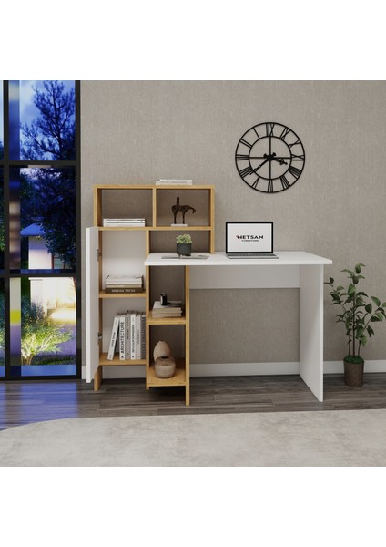 Buğra Dolaplı Raflı Çalışma Bilgisayar Masası, Beyaz Safirmeşe - Buğra fiyatları