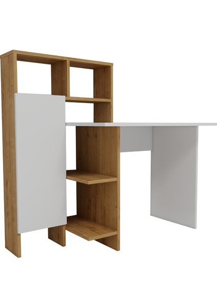 Buğra Dolaplı Raflı Çalışma Bilgisayar Masası, Beyaz Safirmeşe - Buğra indirimleri