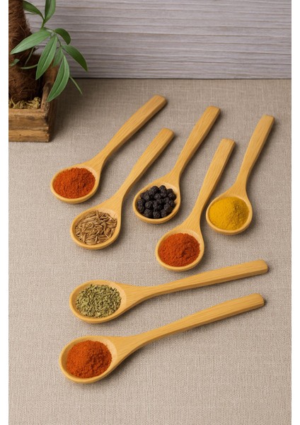 6 Lı Ahşap Küçük Baharat Kaşığı 13 cm