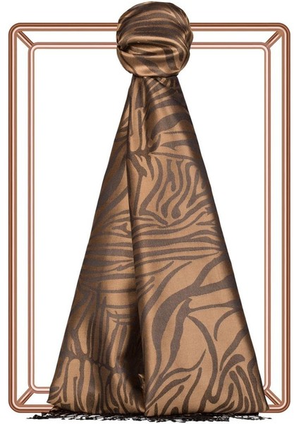 Ipekevi Desenli Jakarlı Ipek Şal - Zebra Desenli - Sütlü Kahve