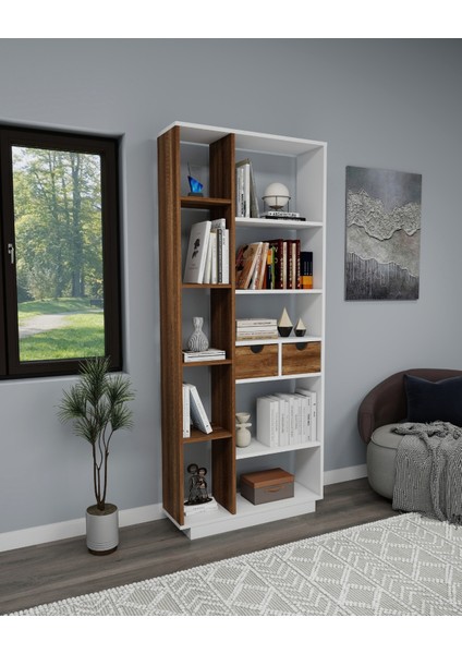 Luma 10 Bölmeli 2 Dolaplı Modern Kitaplık Beyaz Ceviz - Luma fırsatları