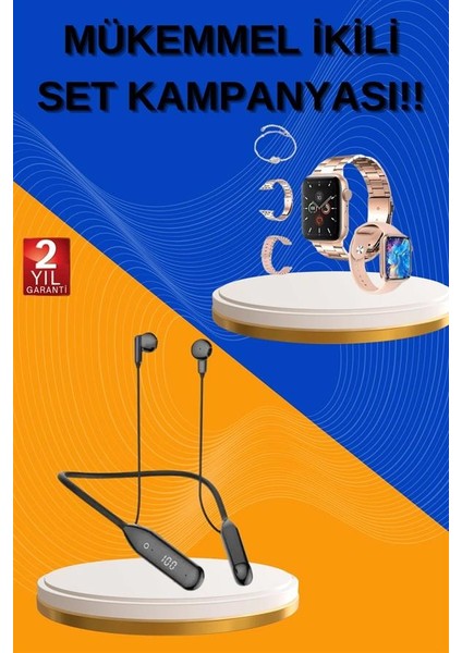 Kablolu Bluetooth Kulaklık ve Kadınlara Özel Bileklik Hediyeli Yeni Nesil Akıllı Saat 3 Kordonl fiyatları