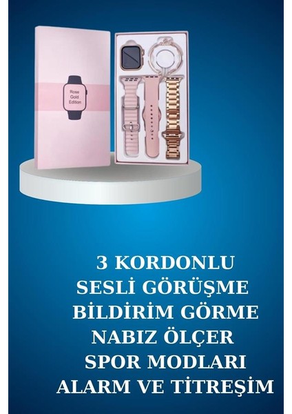 Kablolu Bluetooth Kulaklık ve Kadınlara Özel Bileklik Hediyeli Yeni Nesil Akıllı Saat 3 Kordonl modelleri