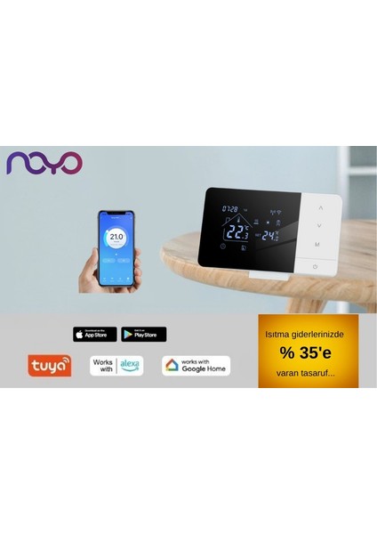 Wifi Kablosuz Oda Termostatı Tuya Smart Siyah