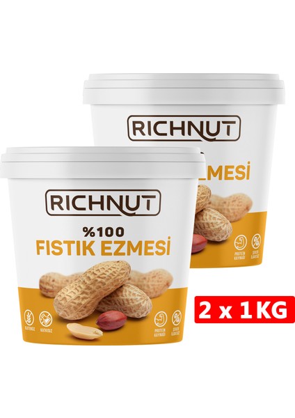 2 kg Şekersiz Katkısız %100 Fıstık Ezmesi (2 x 1000 Gr)