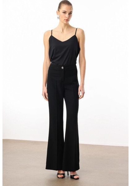 Moda Ilgi Kadın Yanları Şerit Swaroski Pantolon 5008 Siyah